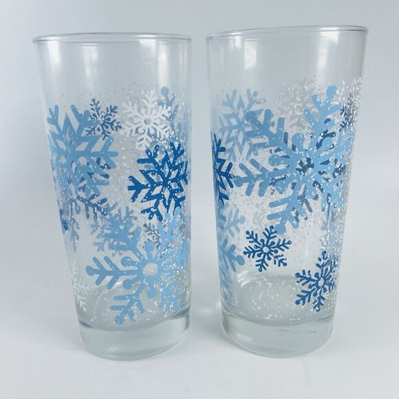 2 VTG Libbey Snowflake Drinking Glasses Tumblers Highball Water 6.25" Clean Blue - Picture 3 of 6